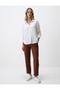 White V Neck Relaxed Fit Long Sleeve Woven Blouse - 2