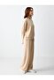 Beige Relaxed Fit High Waist Wide Leg Knitted Modal Trousers - 2
