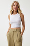 Women's Light Khaki Velcro Waist Comfortable Woven Trousers RV00150 - 7