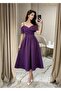 Purple Strappy Off-Shoulder Midi Length Dress 582586