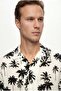 Relaxed White Print Palm Print Short Sleeve Summer Viscose Shirt - 4