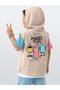 Boy's Hooded Vest Linen Look Woven Fabric Monster Print - 2