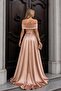Gold Off-Shoulder Satin Long Evening Dress 582611 - 3