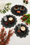 Isabel Black 3-Piece Lace Edged Round Decorative Presentation Tray with Carved Detail - 6