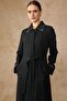 Satin Trimmed Collar and Sleeves, Stone Embellished Lined Overcoat Black 6841 - 4