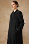 Satin and Small Stone Detailed Lined Plus Size Overcoat Black 6810 - 4