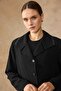 Satin and Small Stone Detailed Lined Plus Size Overcoat Black 6810 - 2