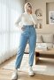 High Waist Jeans with Elastic Waist - Light Blue - 3