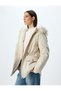 Faux Fur Detailed Hooded Plush Lined Inflatable Coat