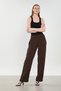 Women's elastic waist flowy wide leg pants - brown - 4
