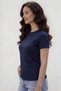 Women's Stone Embroidered Finger Detail Flexible Modal Fabric Navy Blue Blouse - 2