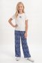 Girl's White T-Shirt and Patterned Trousers Set / with Different Color Options - 2