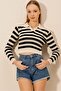 Women's Striped Crop Polo Collar Knitwear Sweater - 2