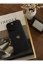 iPhone 16 Pro Max Compatible Leather Textured Phone Case with Gold Rose Detail - 5