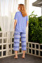 Lodos Store Aydoğan Women's Short Sleeve Capri Bermuda Summer Viscose Pajama Set Striped Floral Patterned - 5