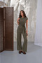 Women's Sienna Khaki Crinkle Fabric Blouse and Trousers Set with Tie Detail