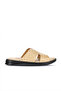 Beige Leather/Ostrich Men's Flat Slippers 25Mt2488