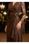 Imported Crepe & Lace Fabric Buckle Detail Lined Custom Design Maxi Dress - 8