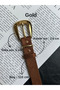 Jewel Plain Patterned Suede Women's Gold Buckled Belt Jacket Belt Dress Belt Trouser Belt - 4