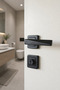 Matte Black Prism Square Rosette Wc-Bathroom Door Handle Set – 1 Set (2 Pieces Backplate/Frontplate)