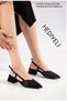 Women's Black Sequined Stoned Satin Short Classic Heeled Shoes