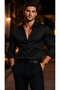 Men's Black Long Sleeve Slim Fit Cotton Satin Special Edition Premium Quality Shirt