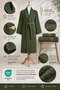 Women's Bathrobe Set 100% Cotton Certified 3-Piece Striped Shawl Collar Bathrobe and Towel Set - Green - 2
