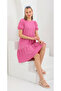 Women's Balloon-Sleeve Crinkled Pink Dress