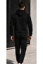 Men's Black Winter Cotton Print Detailed Tracksuit Set - 7