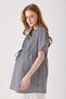 Maternity Black Poplin Cotton Striped Pattern Blouse with Waist Tie and Collar Button Detail (Breastfeeding) - 2