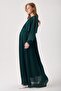 Maternity Green Pleated Chiffon Dress, Elastic Waist, Lined Inside - 4