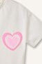 100% Cotton Heart Patterned Combed Cotton Short Sleeve Ecru T-Shirt Baby Girl H6648A526Sm - 2