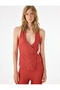 X Melis Ağazat - Double-Breasted V-Neck Sleeveless Blouse with Wrinkled Fabric Texture and Metal Accessories