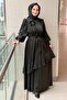Floral Detailed Collar and Waist Drawstring Belted Evening Dress - 2