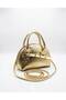 Gold oval mini handbag and shoulder bag with zipper - 2