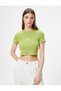 Ribbed Crop T-Shirt Short Sleeve Crew Neck Cotton with Embroidery Detail - 3