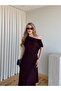 Burgundy Gathered Shoulder Long Dress - 206190 - 5
