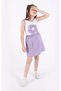 Girl's Corduroy Sleeveless Blouse with Floral Accessories, Skirt, Top and Bottom Set, Summer Lilac - 2