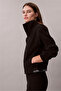 Women's Brand Logo Double Pocket Regular Fit Soft Textured Stand Collar Black Coat Lvgws4J407 U - 4