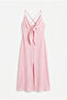 Strappy Front Tie Slit Midi Dress Pink - 2
