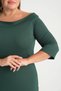 Women's Green Boat Neck Three Quarter Sleeve Plus Size Stretchy Crepe Dress - 6