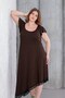 Women's Coffee Color Ruffle Sleeve Lace Detail Asymmetrical Plus Size Stretchy Dress - 6