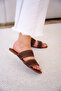Page Knitted Detailed Double Strap Flat Women's Bitter Brown Slippers - 3