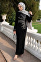 Black Evening Dress with Feather Detail and Stones