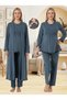 Women's Anthracite Elegant Long Sleeve Maternity Pajama Set with Hidden Breastfeeding Feature - 4