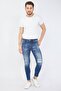 Men's Skinny Fit Ripped Detailed Jeans Dark Blue Narrow Leg - 5