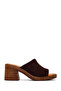 Women's Brown Thick Heeled Suede Leather Slippers 26Sfd361710