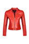 Kylie Women's Red Judge Collar Short Leather Jacket 25Sge5352U4 - 2