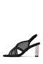 Women's Black Ankle Buckle Thick Heeled Fabric Sandals 26Sfd44116F - 3
