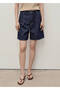 Mid-Waist Pleated Denim Bermuda Shorts